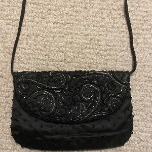 LA REGALE Vintage Beaded Black Crossbody Bag
